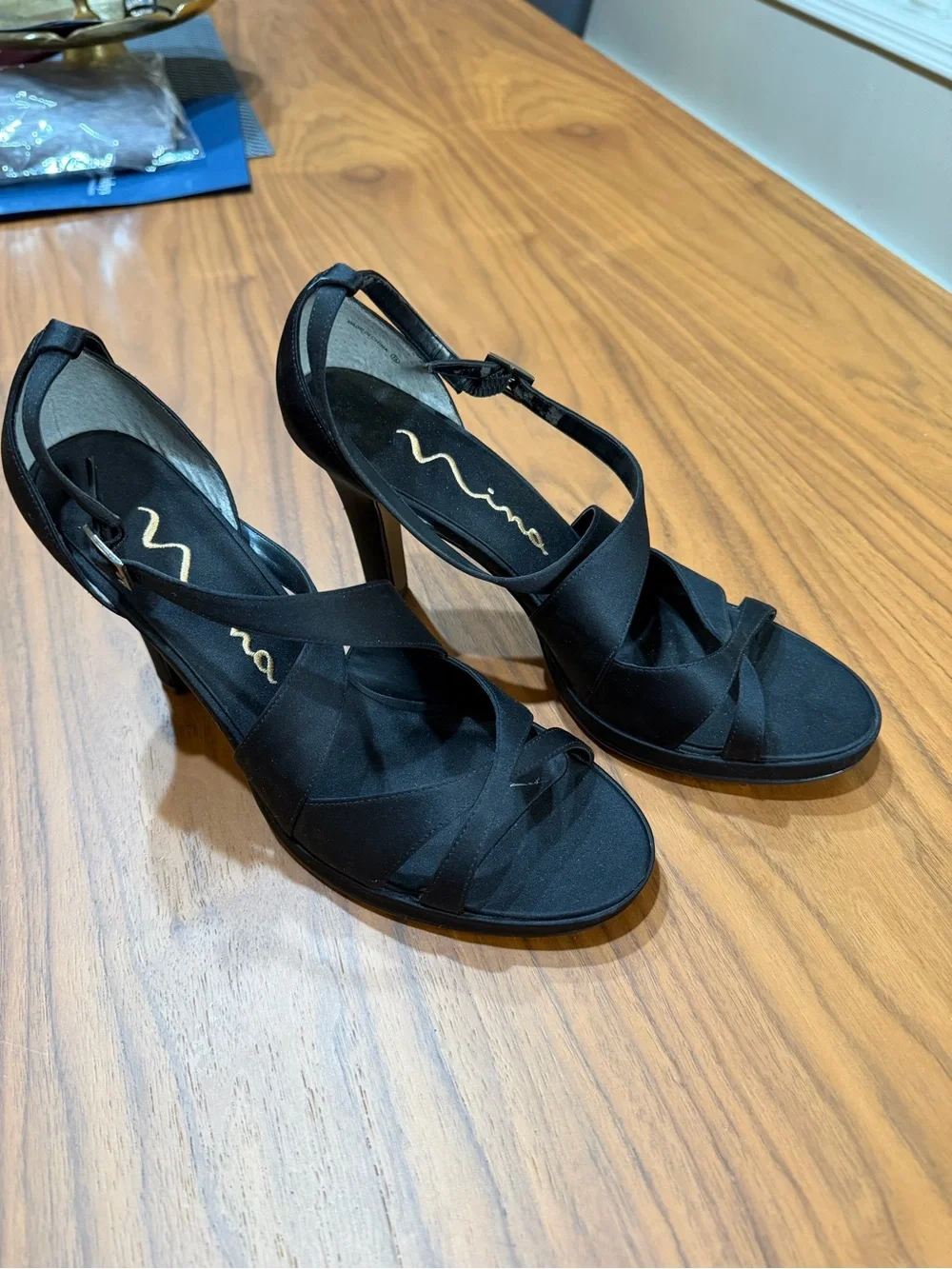 Nina Black Crisscross Ankle-Strap Heels *NWOB